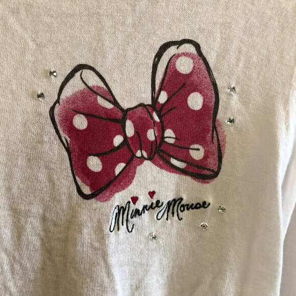 Disney Parks Minnie Mouse Sweater Women's Sz M Bow Flare Lightweight Rhinestones - Picture 2 of 8